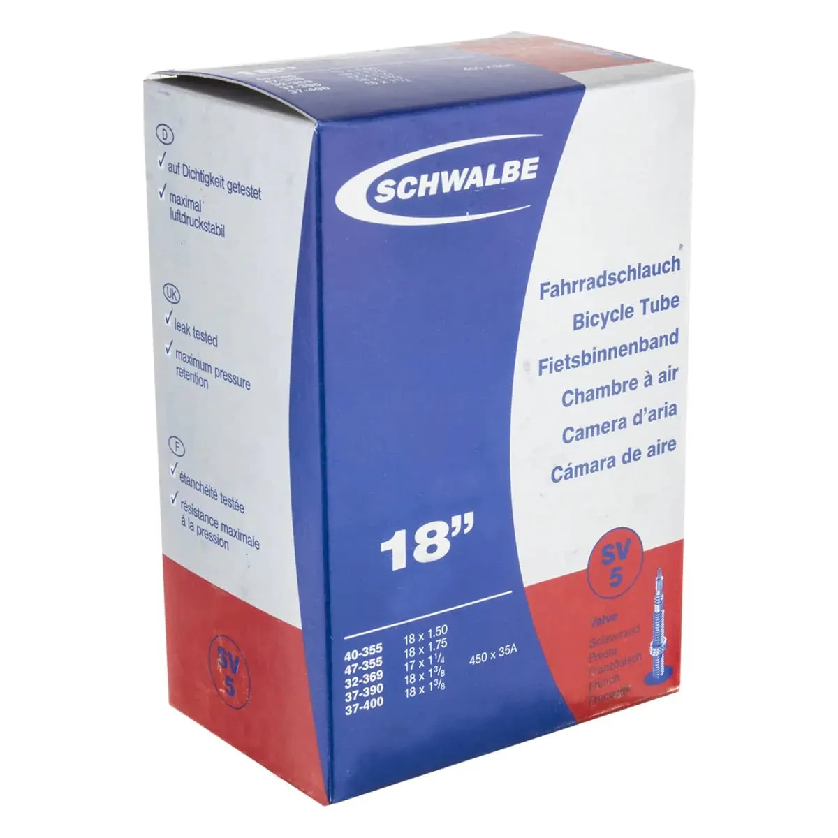 SCHWALBE Bicycle Tube 40mm Presta Valve for 17x1.25-18x1.75 Tires - Quality Rubber, Nickel Plated