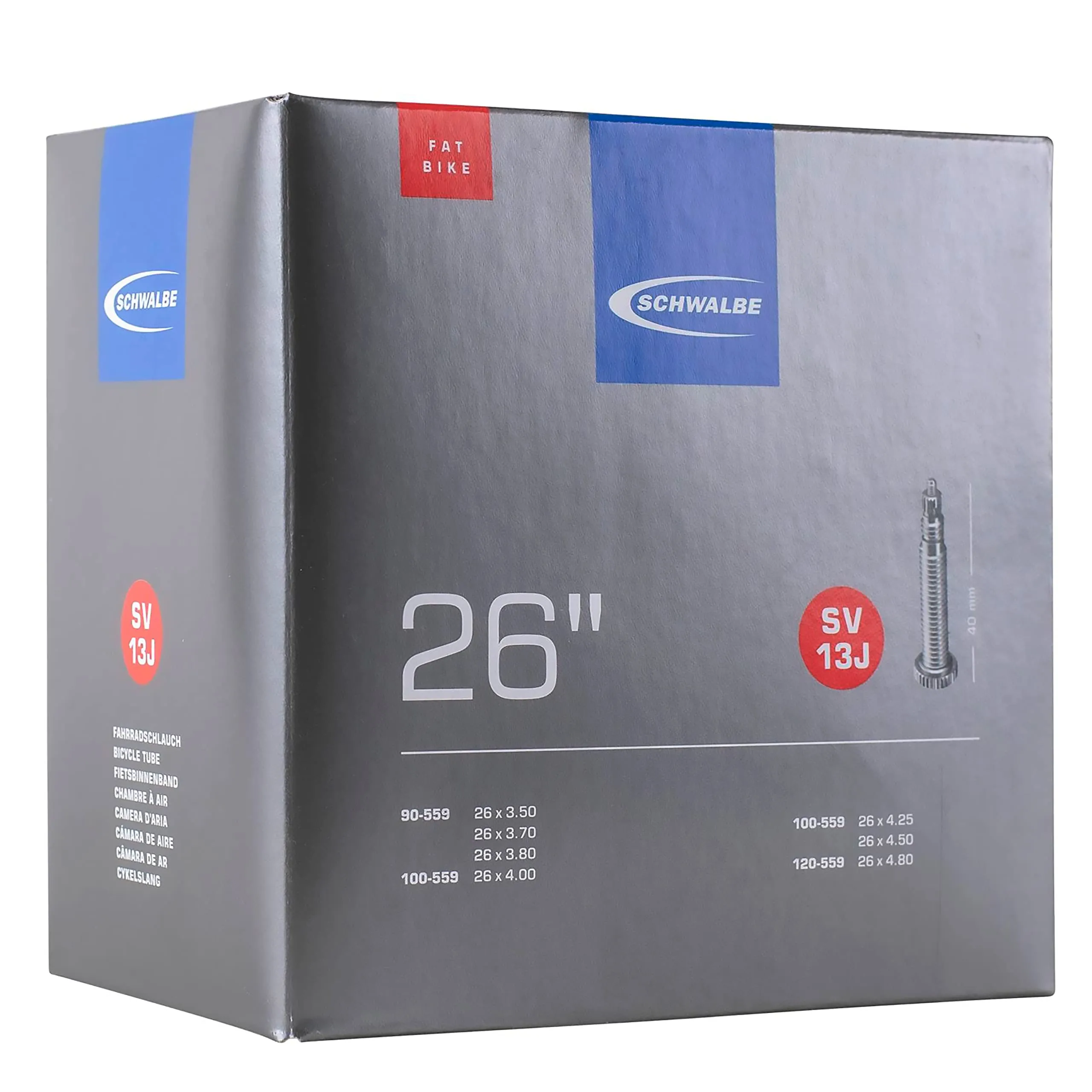 Schwalbe SV13J Presta Tube 26x3.5-4.8 for Fat Bikes, Reliable & Long-lasting, 40mm Valve Length