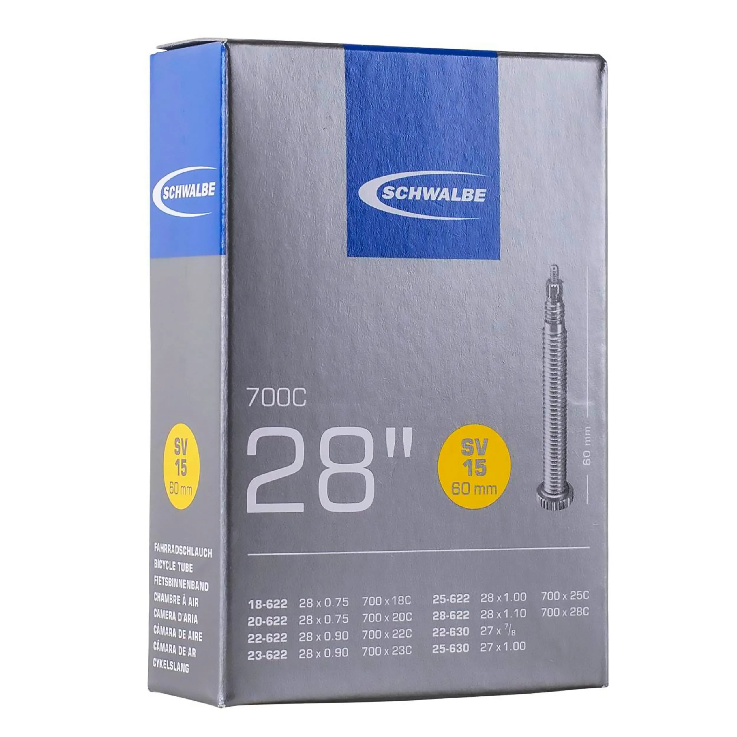 Schwalbe SV15 700C Inner Tube 700 x 18-28mm with 60mm Presta Valve – High-Quality Butyl Rubber