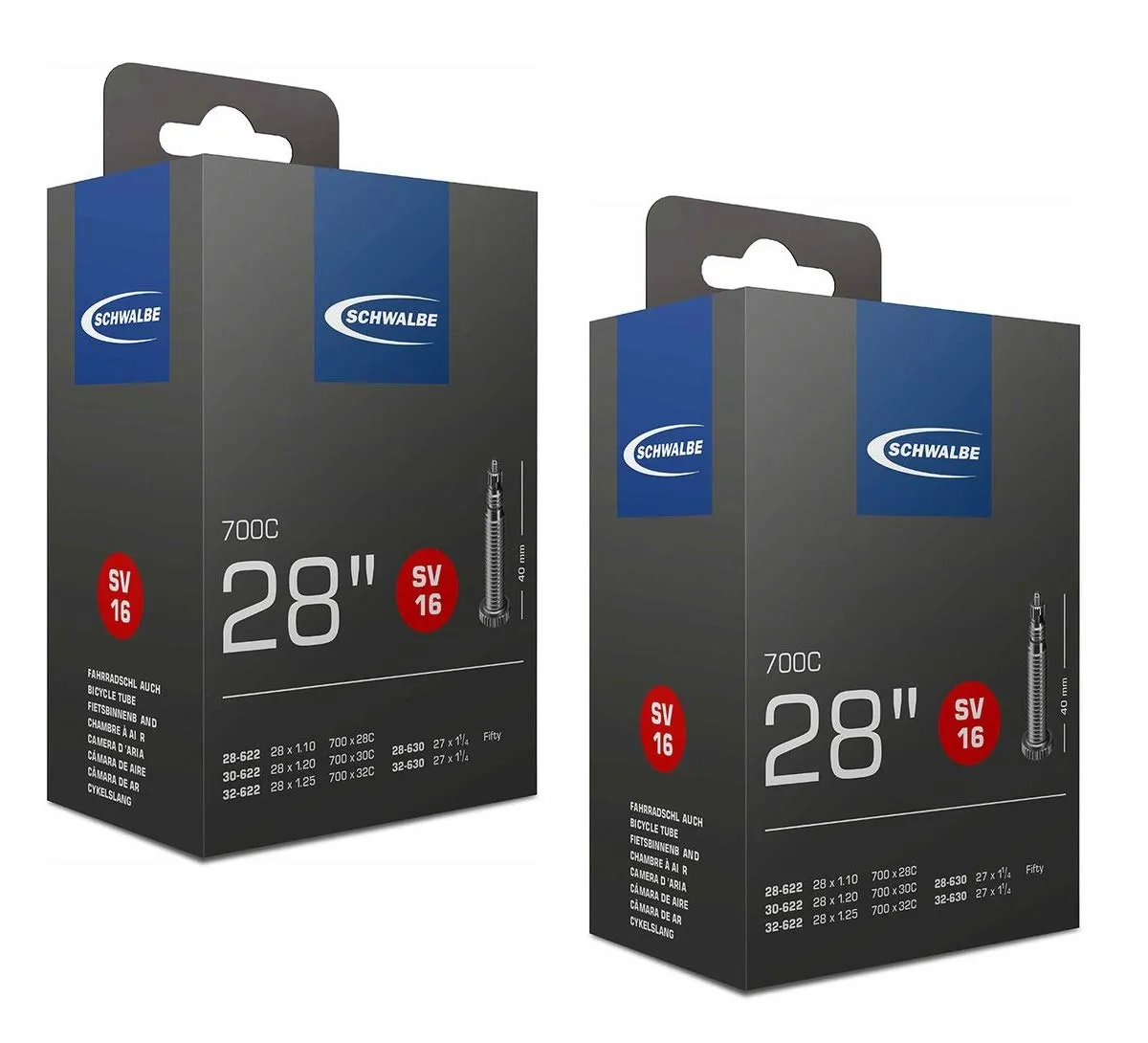 Schwalbe SV16 Inner Tubes 700 x 28-32C 40mm Presta Valve - 2 Pack for Road Bikes