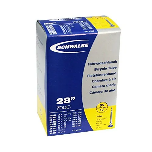 Schwalbe SV17 Presta Extra Long Valve 700C Inner Tube - 28 Inch Black Bicycle Tube