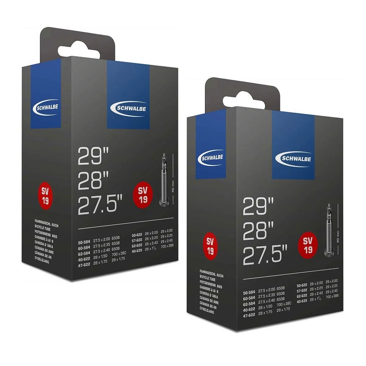 Schwalbe SV19 Inner Tubes - 27.5/29er x 1.5-2.35', Presta Valve - Reliable 2 Pack for All Conditions