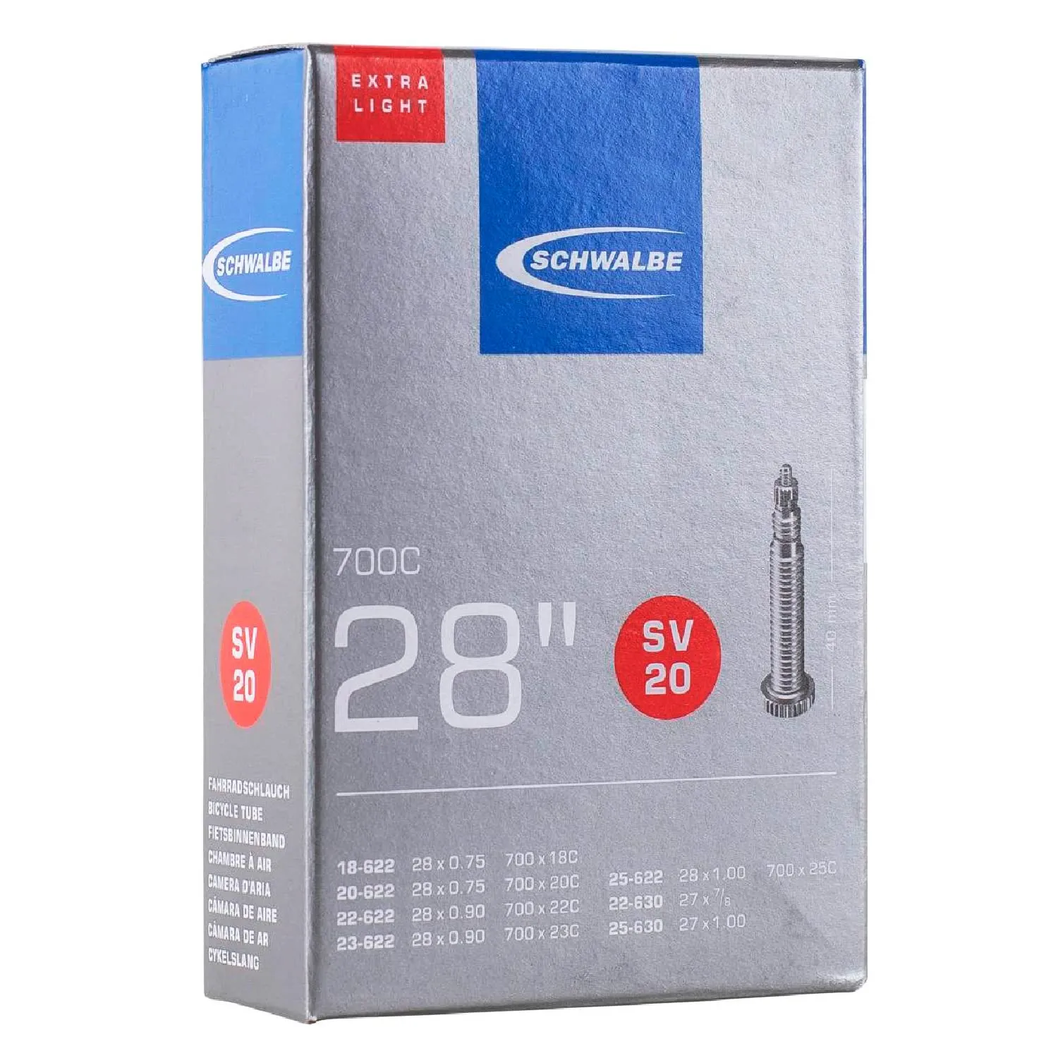 Schwalbe SV20 Presta Tube, Lightweight 65g, 700 x 18-25C, Black, Extra Light, Superior Quality