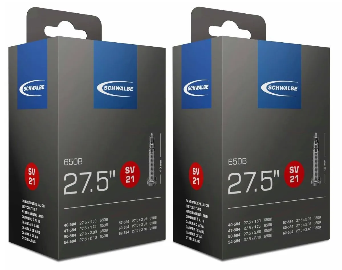 Schwalbe SV21 650B Inner Tubes - 27.5 x 1.5/2.4', Presta Valve, 2 Pack for Longer Air Retention