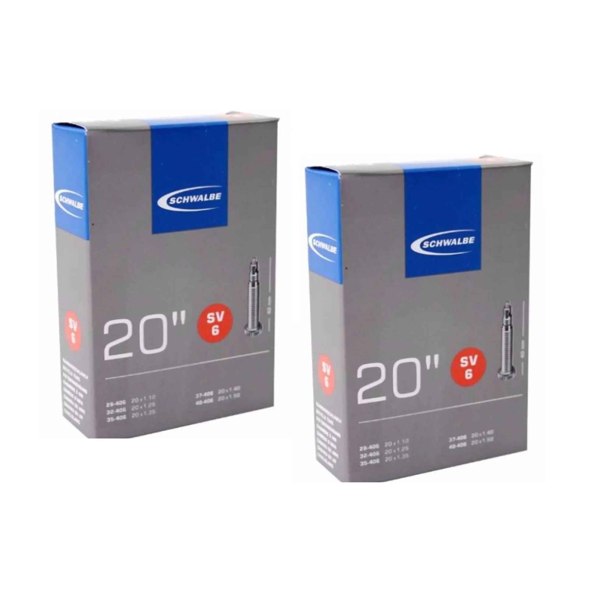 Schwalbe SV6 Inner Bicycle Tubes 20 x 1.10 (1 1/8) - 1.50', Presta Valve 40mm - 2 Pack