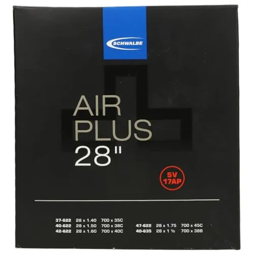 Schwalbe SV 17AP 28' Air Plus Bicycle Tube – 700 x 37-47C, Durable & Puncture Resistant, 100% Recyclable