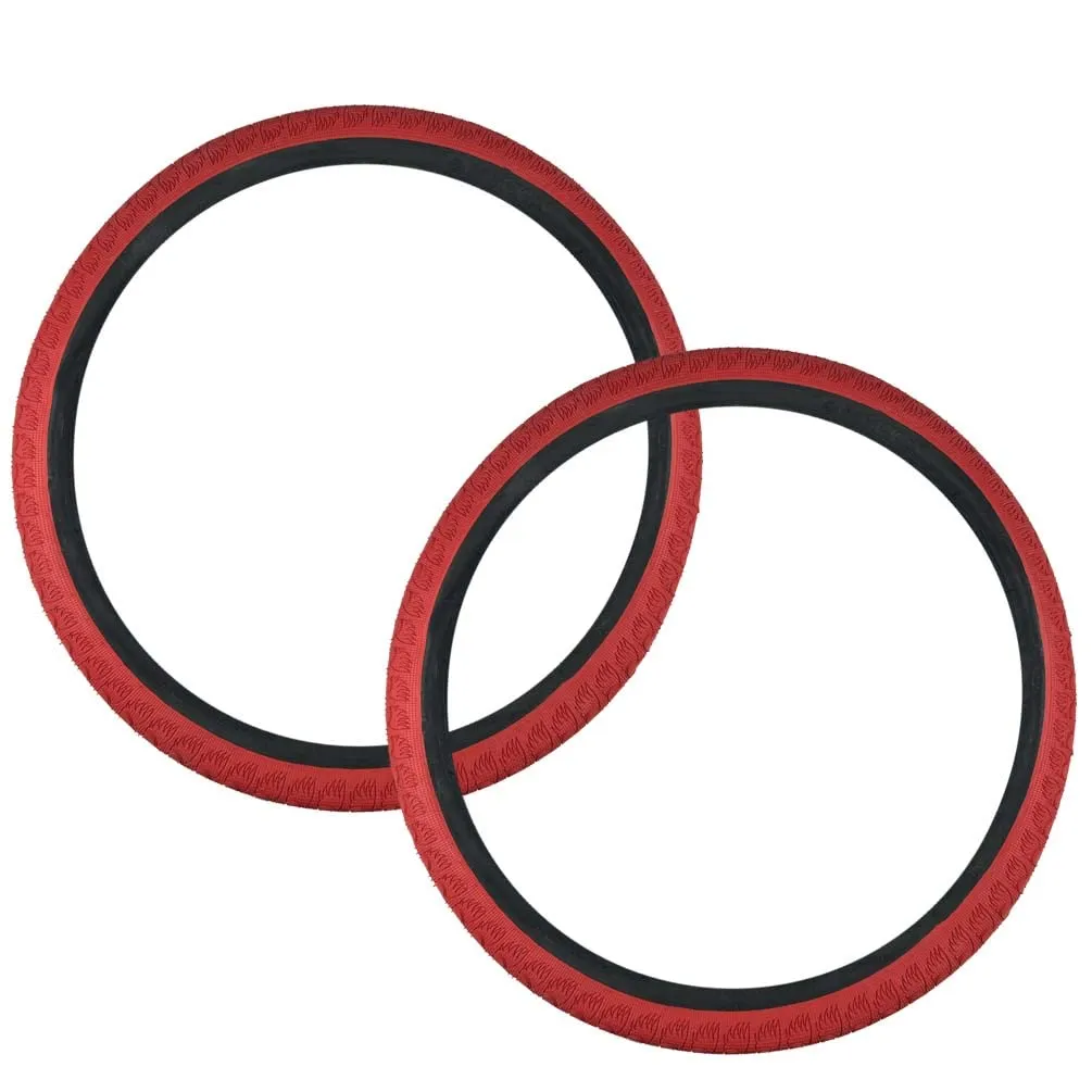 SE Bikes Bozack 24'x2.4' Red Black BMX Freestyle Tire Pair - Fast Rolling, Durable, Smooth Profile