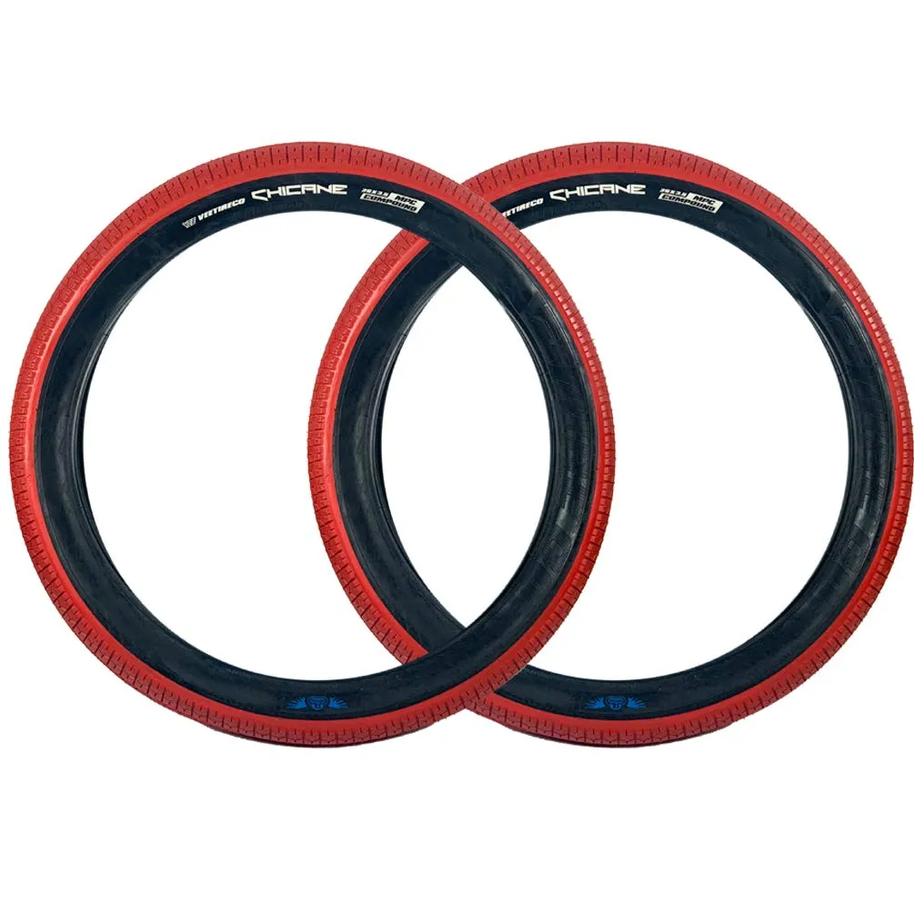 SE Bikes Chicane 26 x 3.5 BMX Tire Bundle - Durable Red Black Wire Bead for Dirt & Street Riding