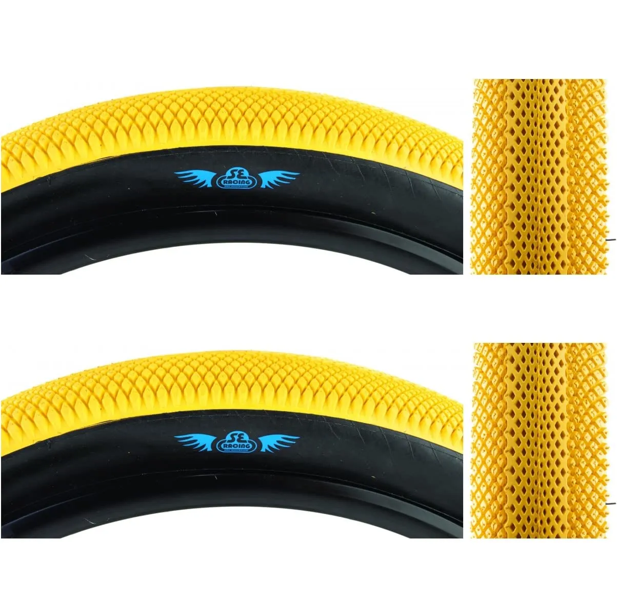 SE Bikes Speedster Beast Mode 27.5 x 3.0 Yellow/Black BMX Tire Bundle - Durable Wire Bead, 2 Pack