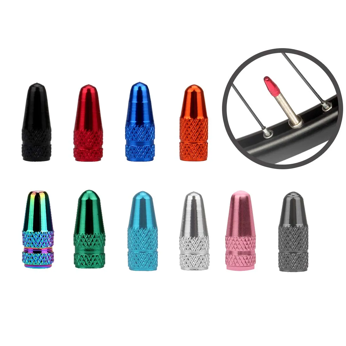 Senzeal 20PCS Multi-Color Aluminum Presta Valve Caps for Bicycle, 10 Colors, High Quality