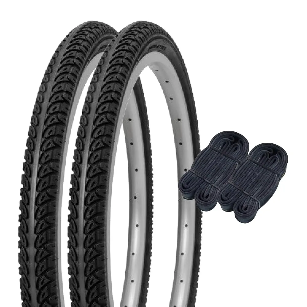 Shinko SR024 26' Bicycle Tire Tube Set, 2 Tires & Tubes, Winding Electric Assist, 1.75' Black