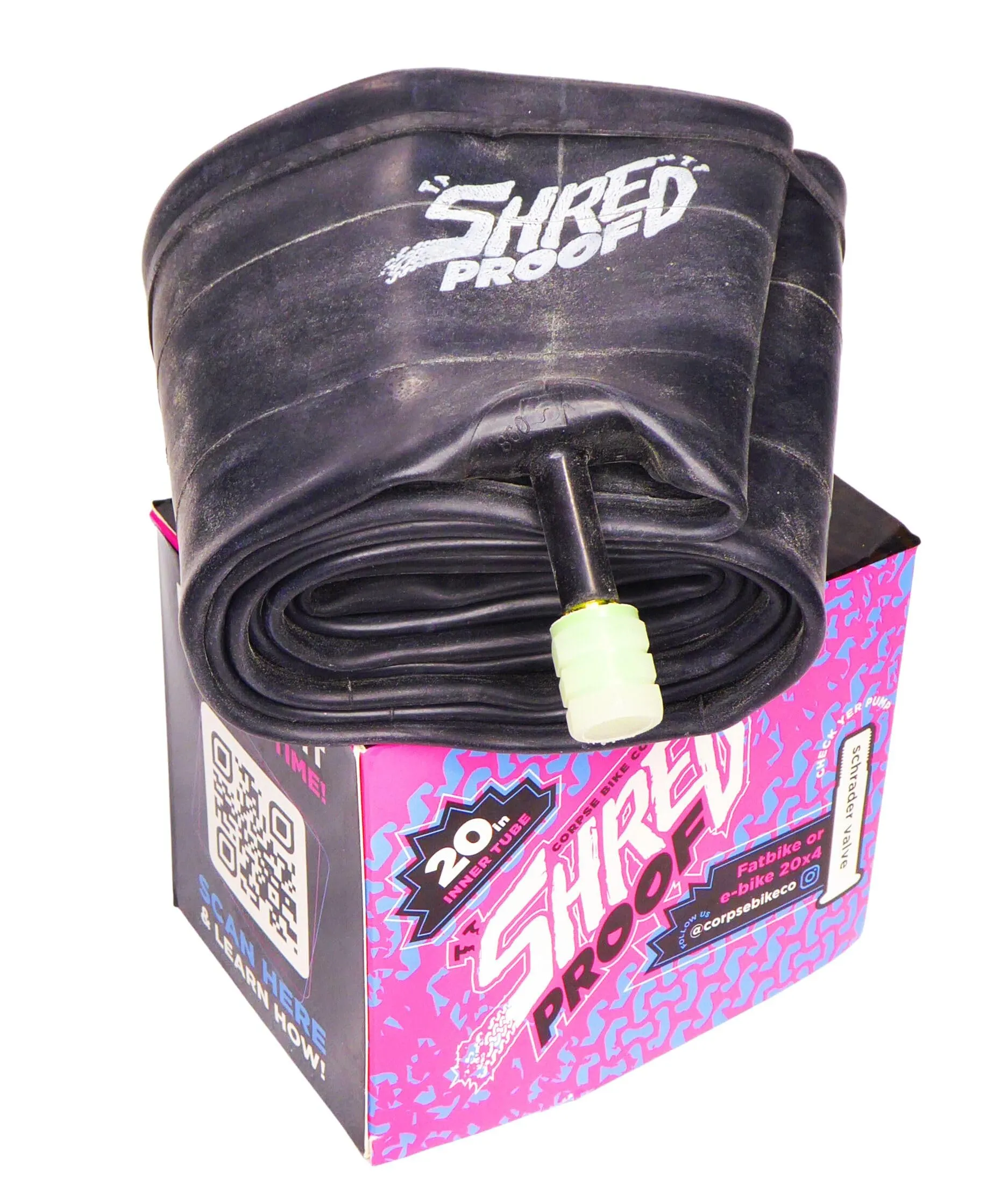 SHREDPROOF 20x4 Fat Bike E-Bike Inner Tube Butyl Rubber with Schrader Valve for Electric Fatbike