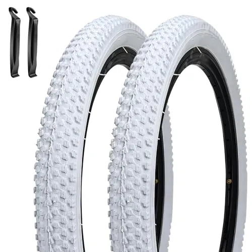 SIMEIQI 14'x2.125' White Bike Tires for Kids, 2-Pack, Durable, Traction-Enhanced Replacement