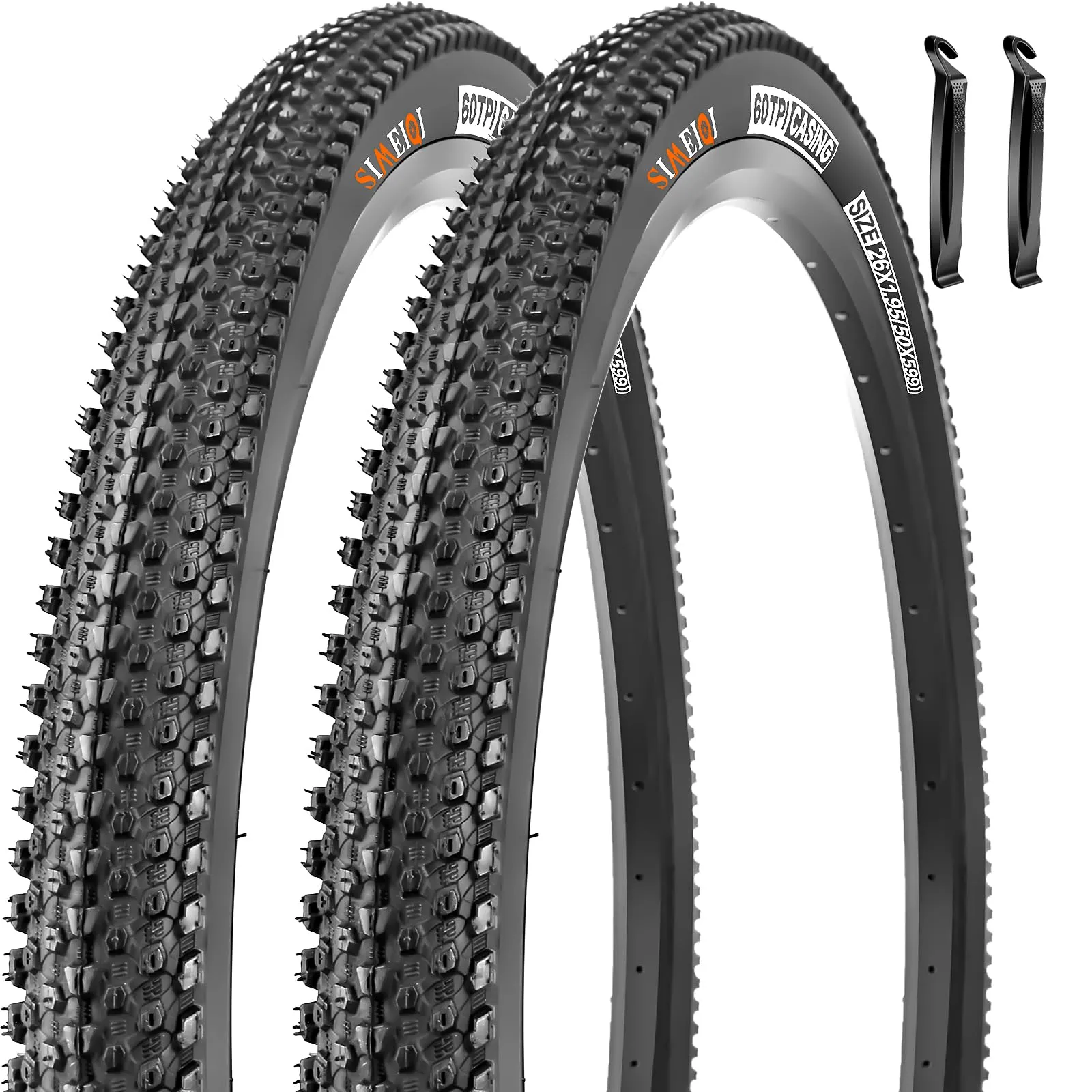 SIMEIQI 2 Pack 26'x1.95'/2.125' Mountain Bike Tires with Levers for City and Trail Riding