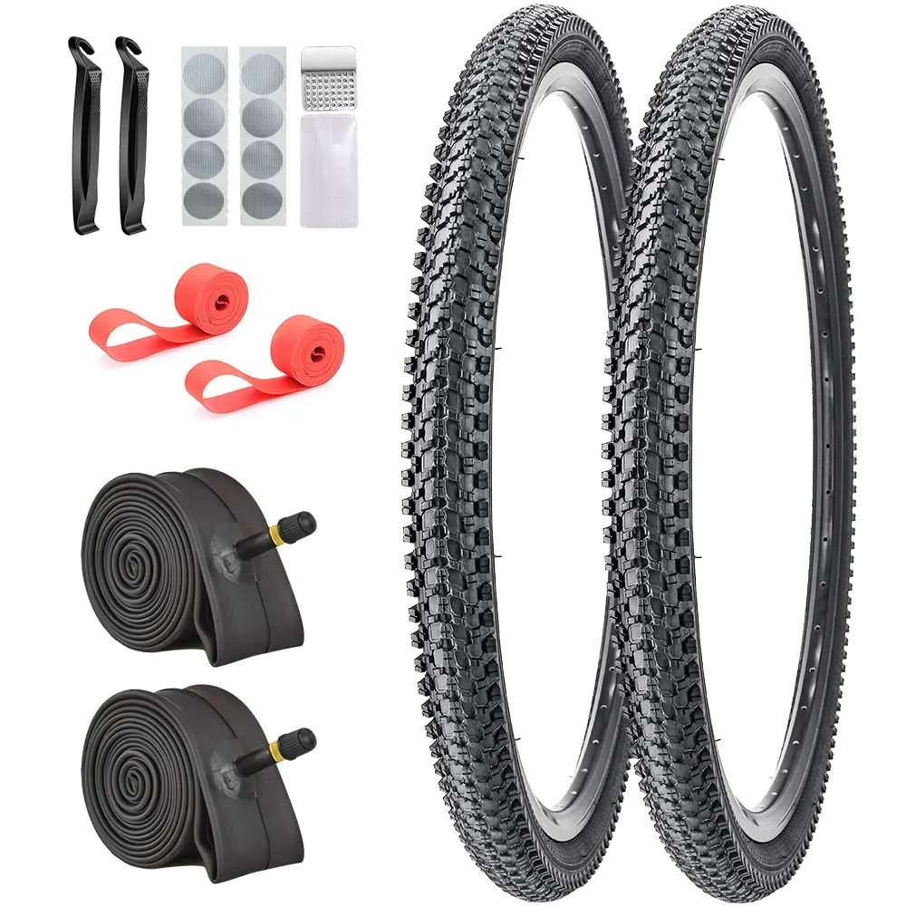 SIMEIQI 2 Pack Mountain Bike Tires 26'x1.95' with Tubes, Rim Strips & Patches for All Roads