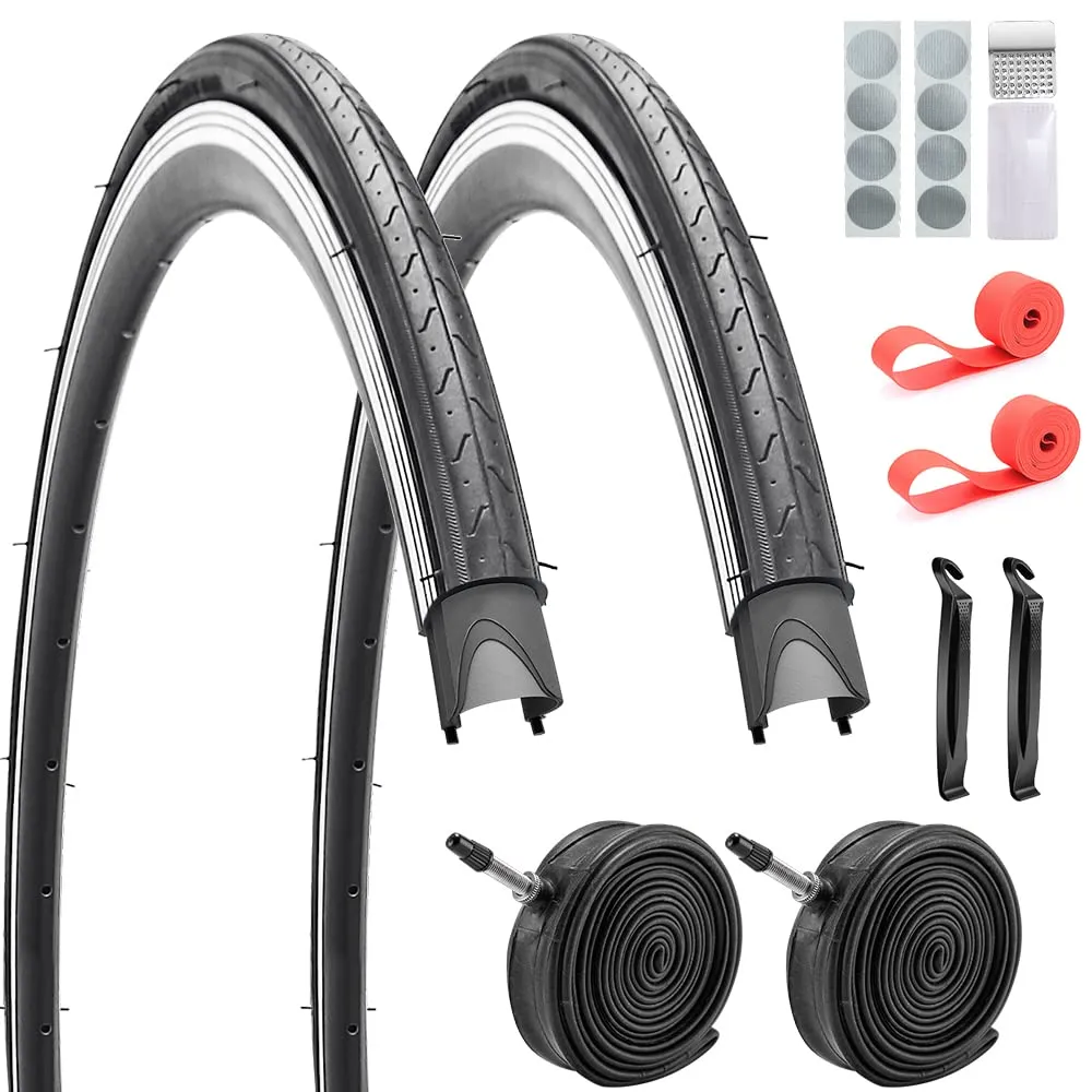 SIMEIQI 700x23C Road Bike Tires with 2 Tubes, Levers, and 8 Glueless Patches Kit