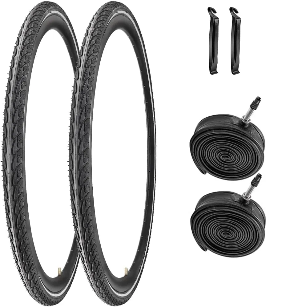 SIMEIQI 700X35C Reflective Wall Foldable Bike Tire Set - 2 Tires, 2 Inner Tubes, 2 Levers