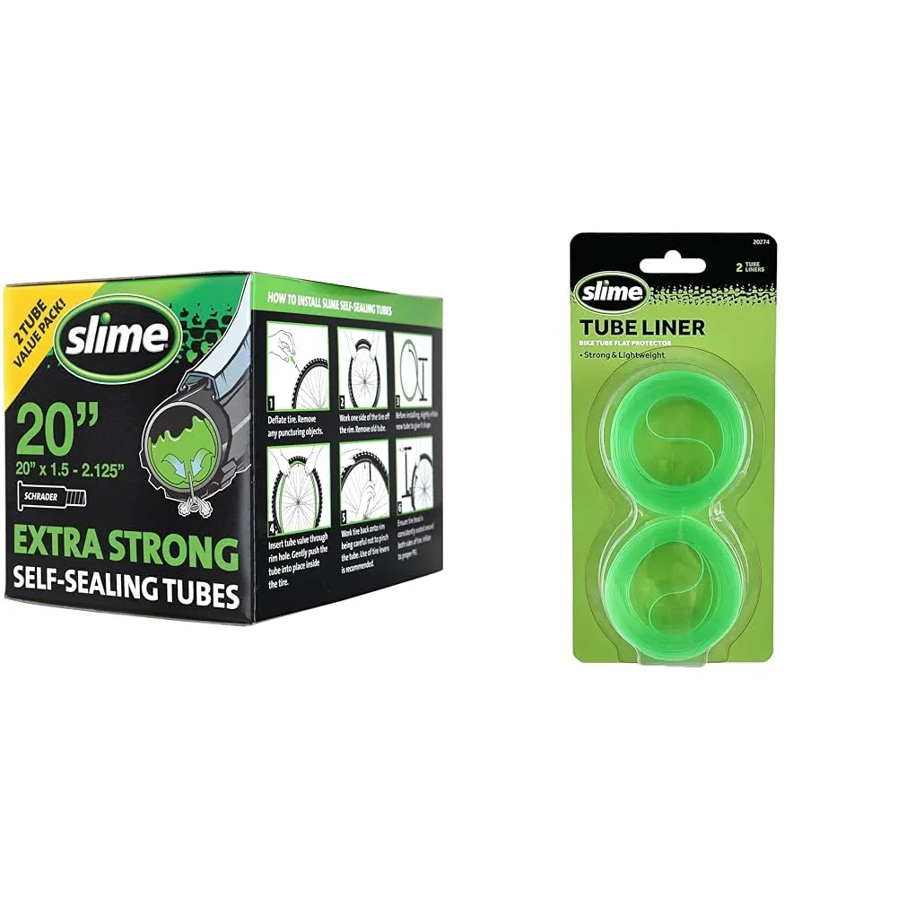 Slime 2-Pack 20' x 1.50-2.125' Bike Tubes with Puncture Sealant & Flat Protectors for 12-26' Tires