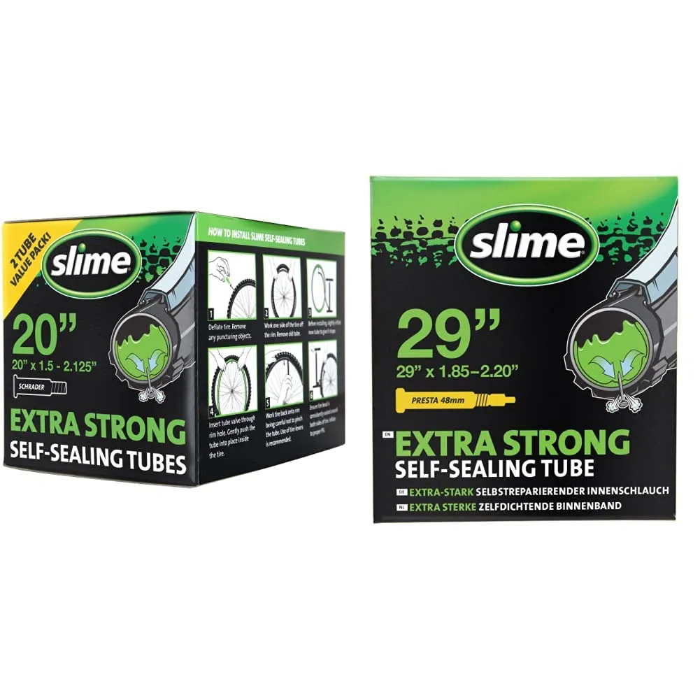 Slime 2-Pack Bike Inner Tubes with Puncture Sealant, Schrader 20'x1.50-2.125', Presta 29'x1.85-2.20'