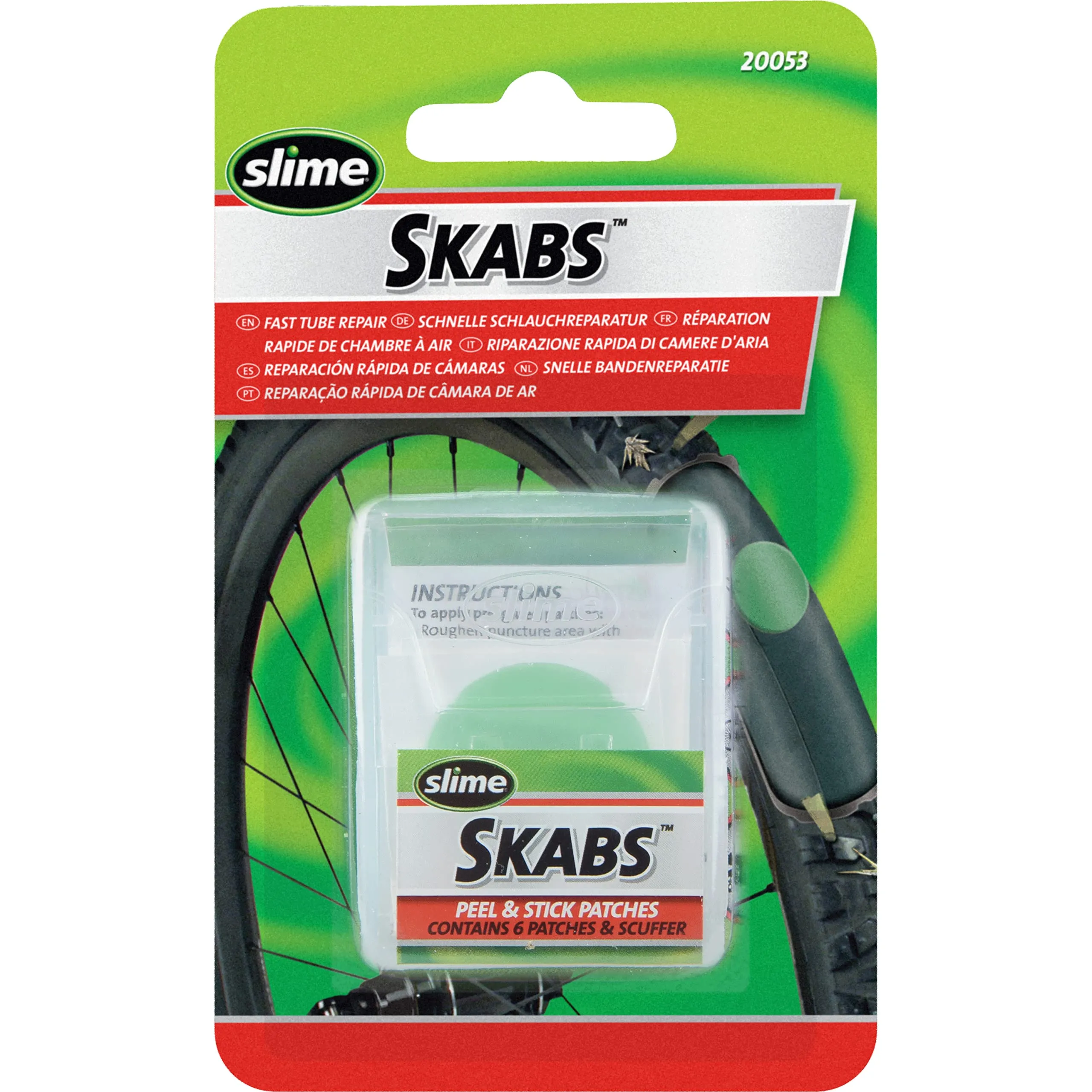 Slime 20053 Bike Skabs Patch Kit - 6 Self-Adhesive Patches & Metal Scuffer for Easy Repair