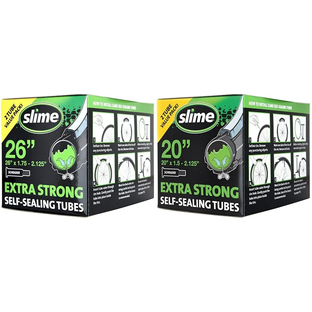 Slime 26' & 20' Bike Inner Tubes 2-Pack with Puncture Sealant, Extra Strong Self-Sealing