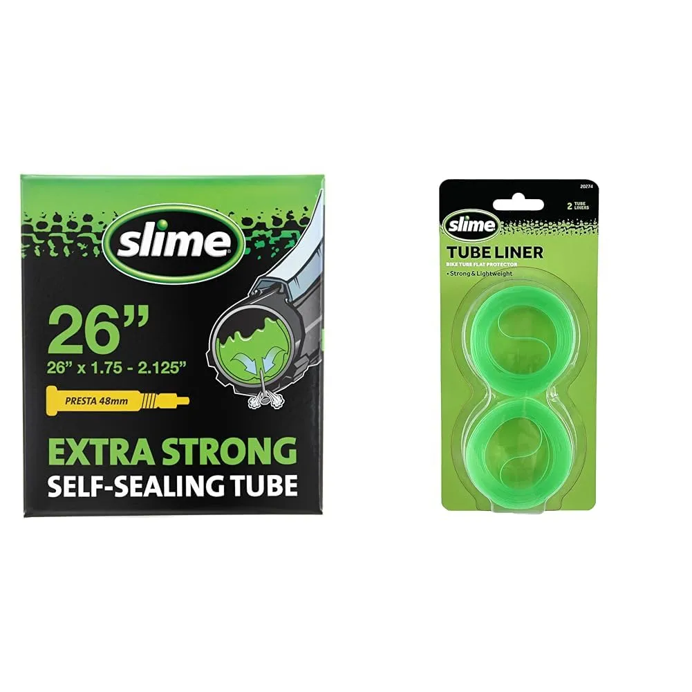 Slime 26' Bike Tube Bundle with Puncture Sealant & Flat Protectors, Fits 1.75-2.125' Tires