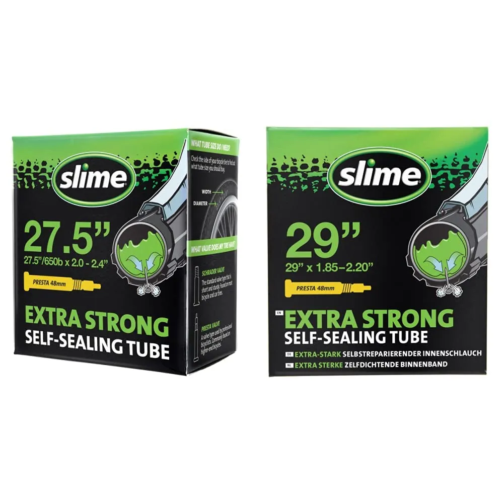 Slime 30076 & 30043 Bike Inner Tubes, Extra Strong Self-Sealing, Presta Valve, 27.5' & 29'