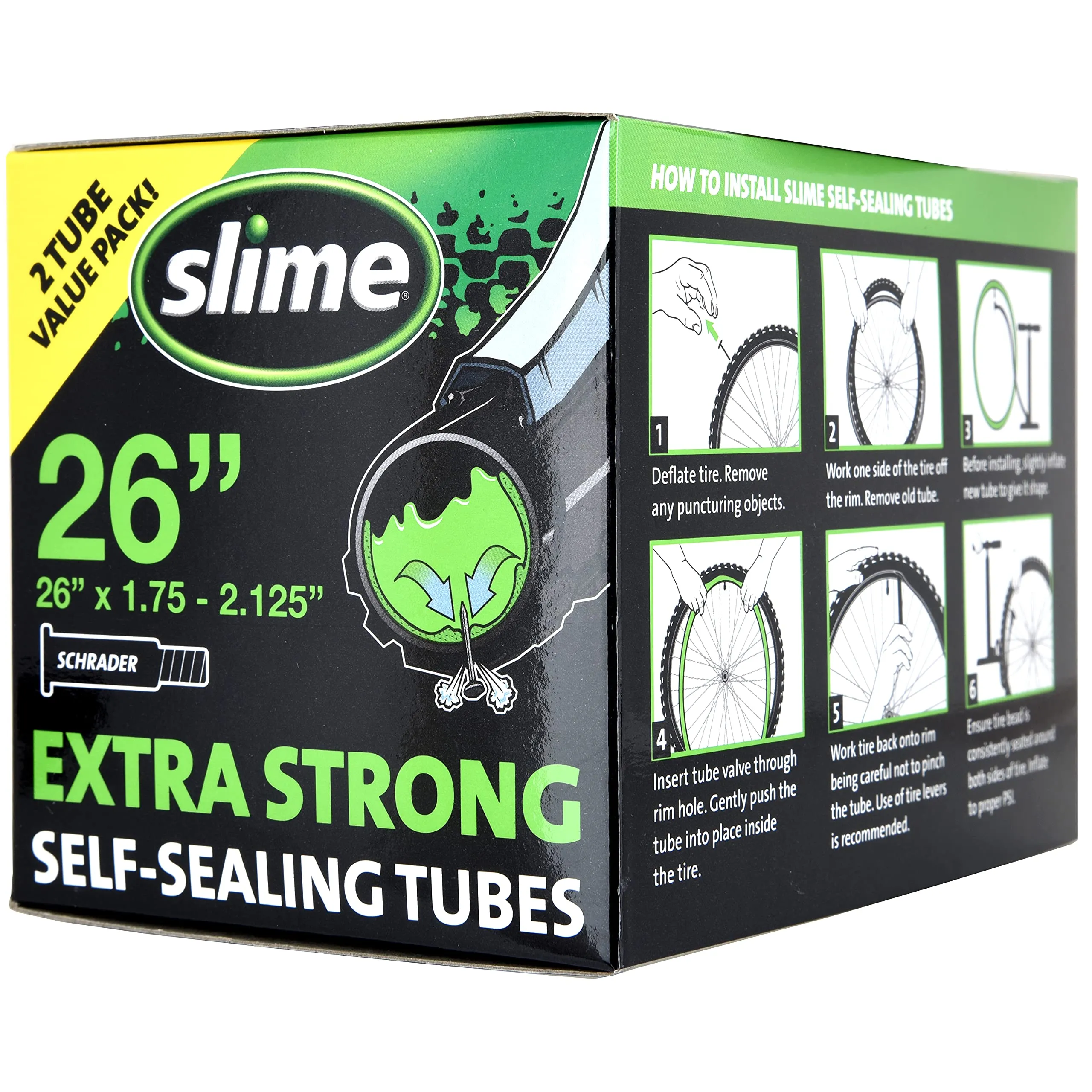 Slime Bike Inner Tube with Puncture Sealant - Self-Sealing, Schrader Valve, 2-Year Flat Protection