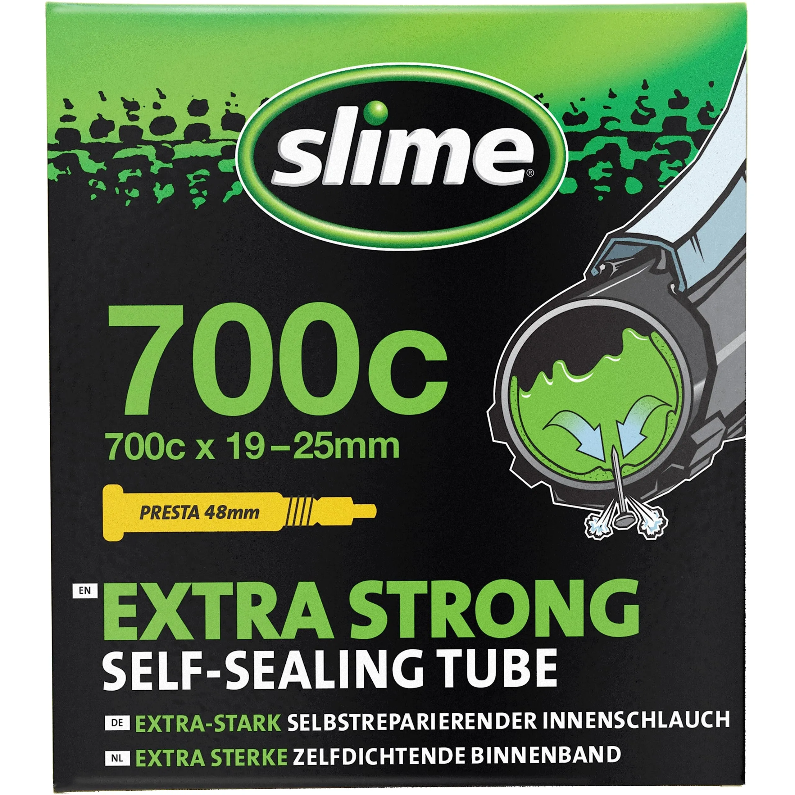 Slime Filled Tube Presta Valve 700 x 19/25 Inches - Maximum Puncture Protection for Road Bikes