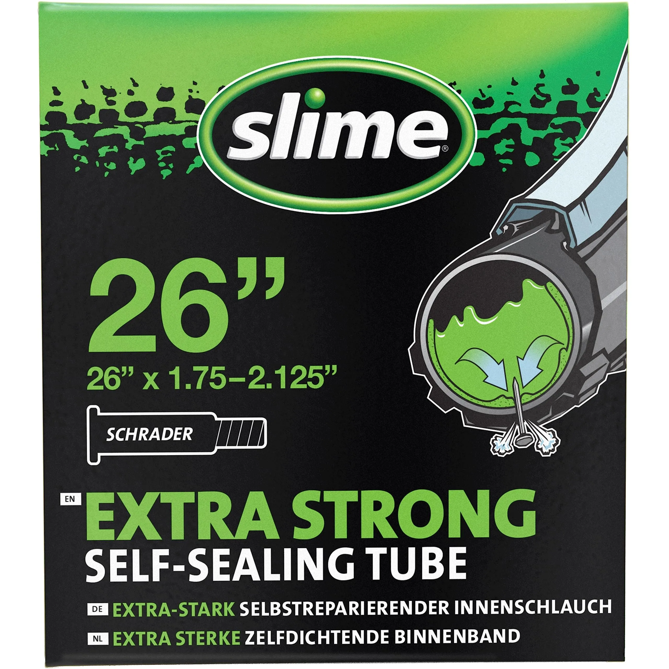 Slime Self-Sealing Bike Inner Tube 26' with Schrader Valve - No More Flats for 2 Years!