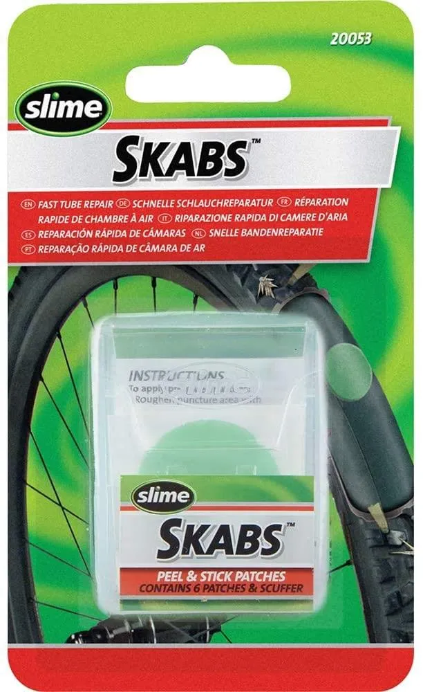 Slime Skabs 6 Peel and Stick Puncture Repair Patches for Bike Tubes - Quick & Easy Fix