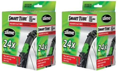 Slime Smart Tube Schrader Valve Bicycle Tube 24' x 1.75-2.125, Instantly Seals Punctures