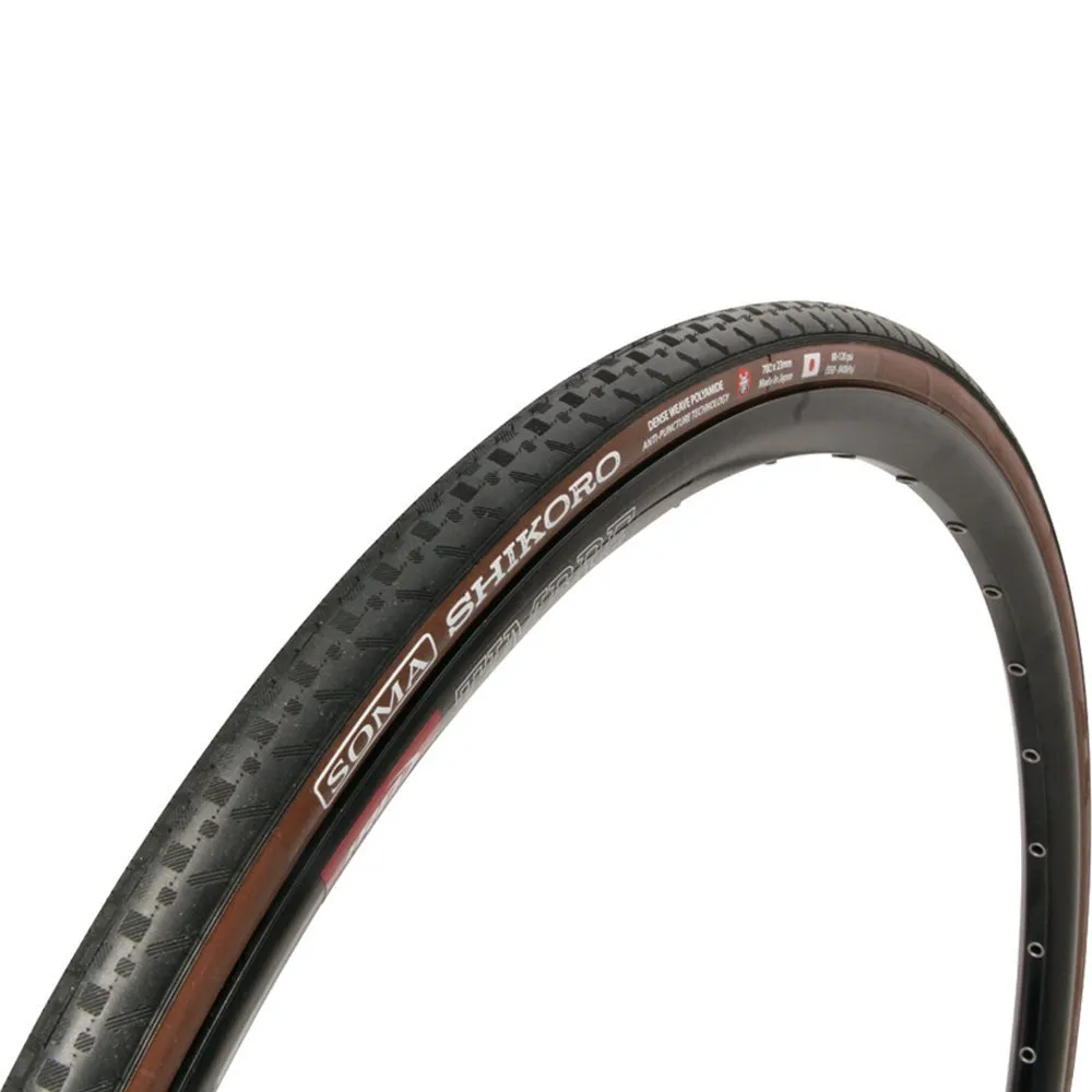 Soma Fabrications Shikoro 700c Road Bike Tire - Kevlar Folding Bead, Brown Sidewall, Black Tread
