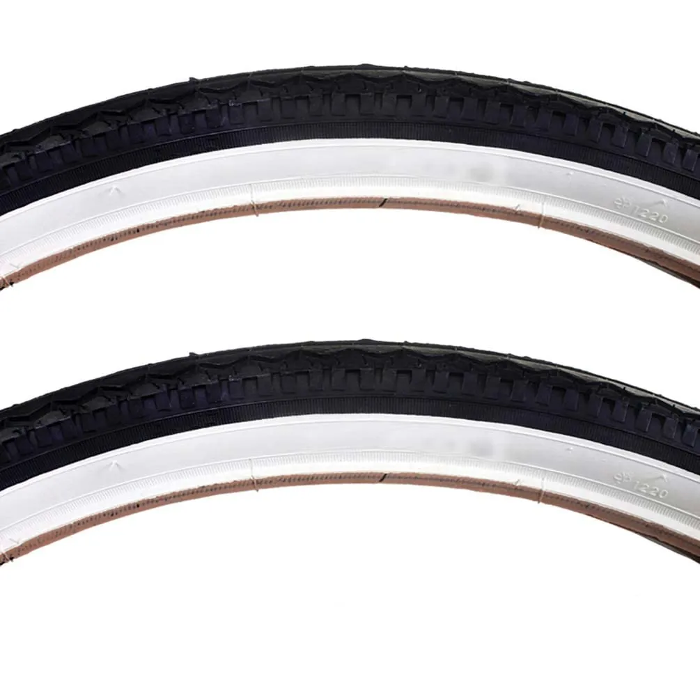 Sunlite 26 x 1.75 Black White Hybrid MTB City Dirt Road Bike Tire Pair for Urban Recreation
