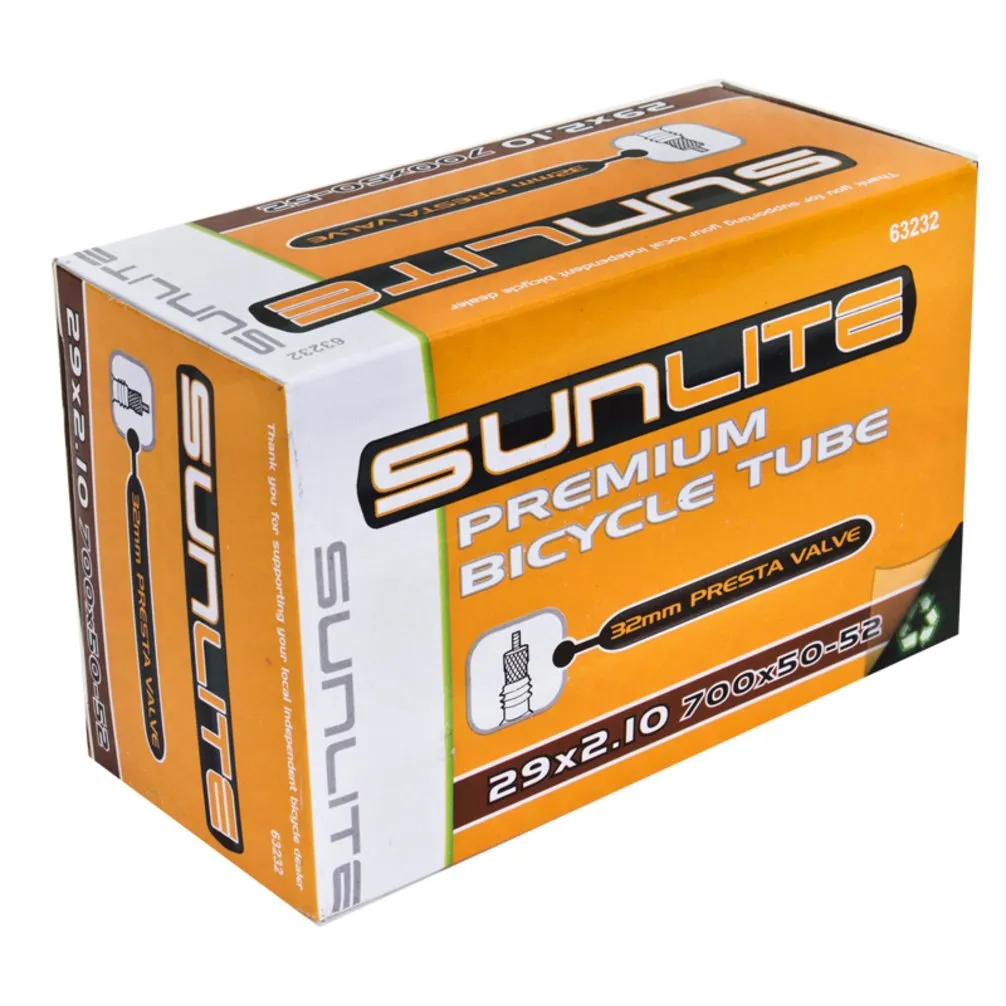 Sunlite 29 x 2.10 Presta Valve Tubes - Quality Black Bicycle Inner Tubes with Removable Core