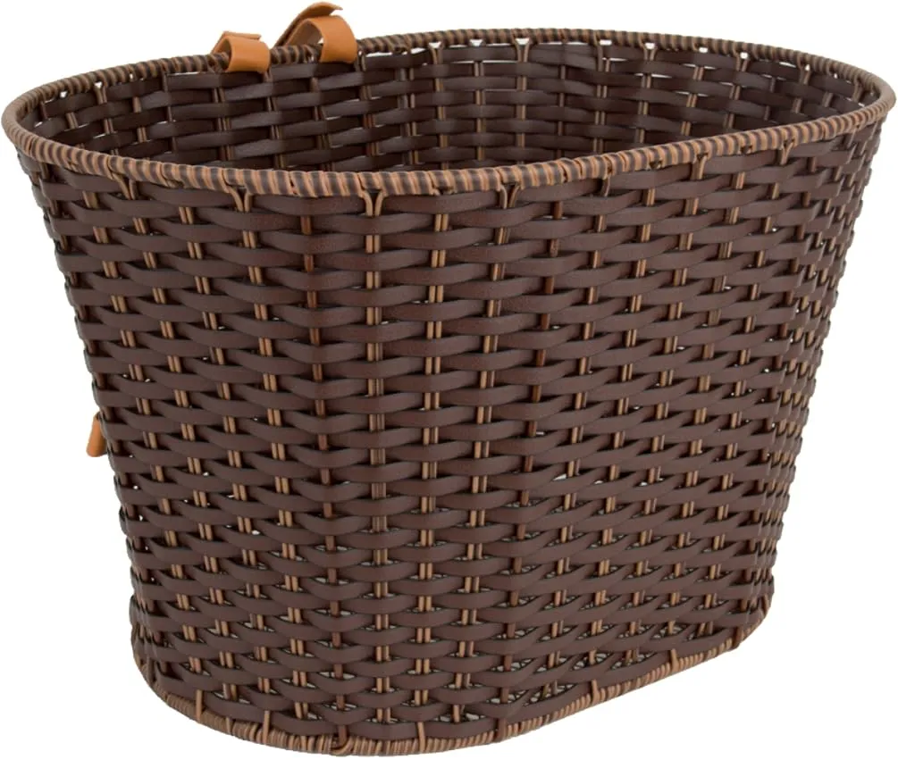 Sunlite Deluxe Rattan Handlebar Basket with Velcro Straps - Weather Resistant Synthetic Weave