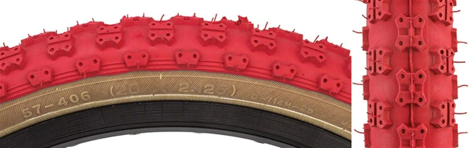 Sunlite MX3 BMX Tire 20 x 2.125 Red/Skin - High-Performance, Durable, Ideal for Extreme Riding