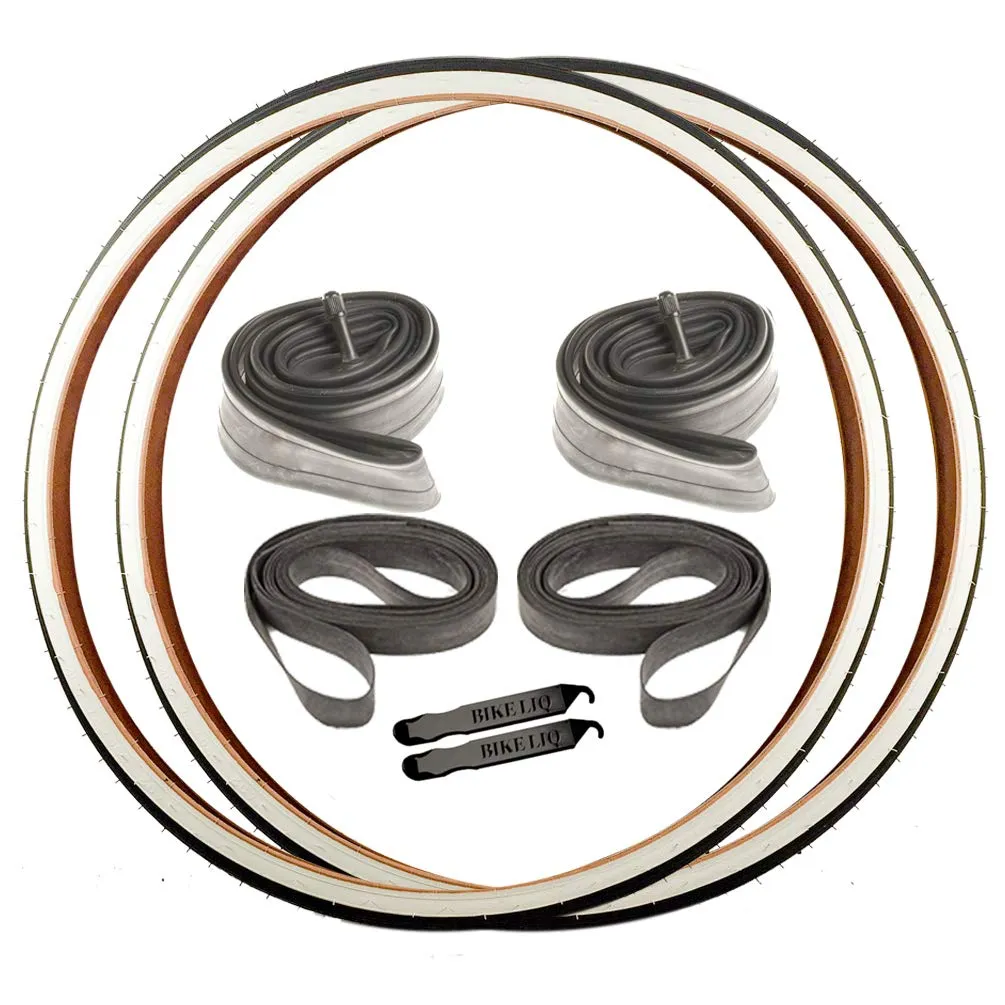 Sunlite OEM Road Raised Center Cruiser Tires 27x1-1/4 Black White Wall Wire Bead Bundle