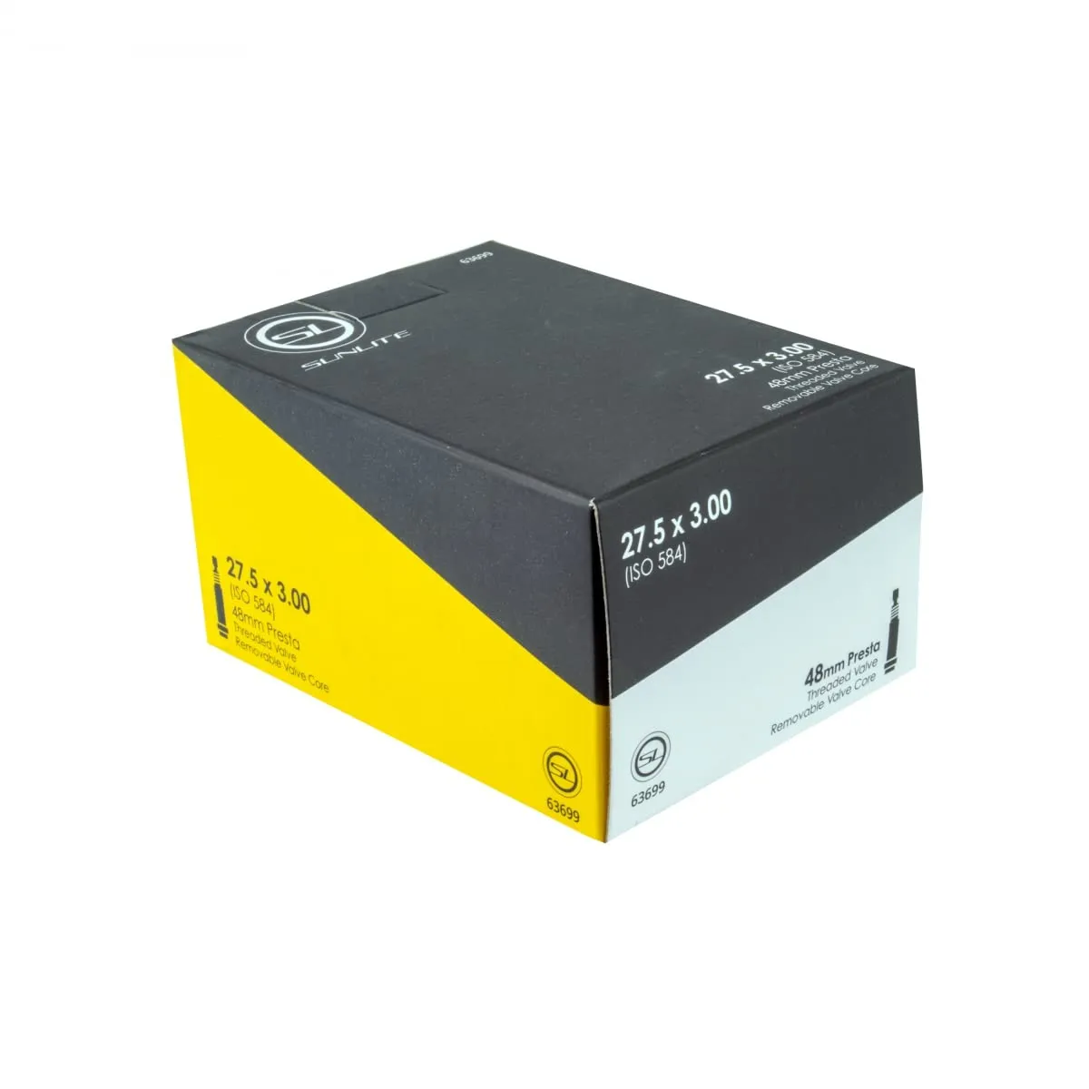Sunlite Presta Valve Tube 27.5 x 3.0' with 48mm Valve Core in Black - Durable and Reliable