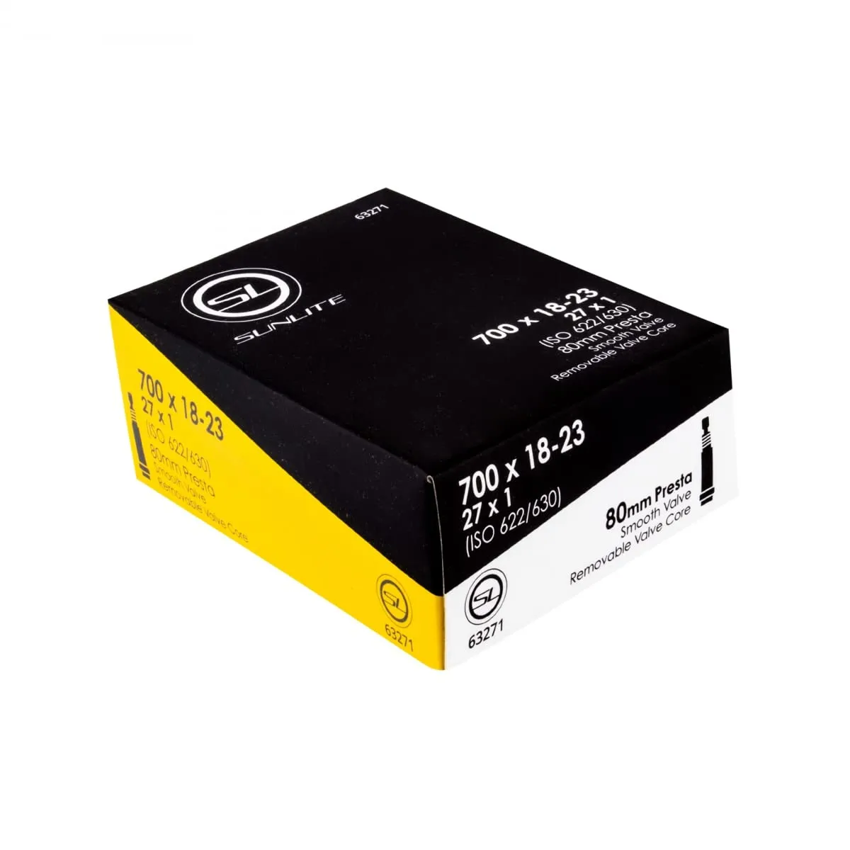 Sunlite Presta Valve Tubes 700 x 18-23 / 80mm Black - Quality, Removable Core, Threadless Valve