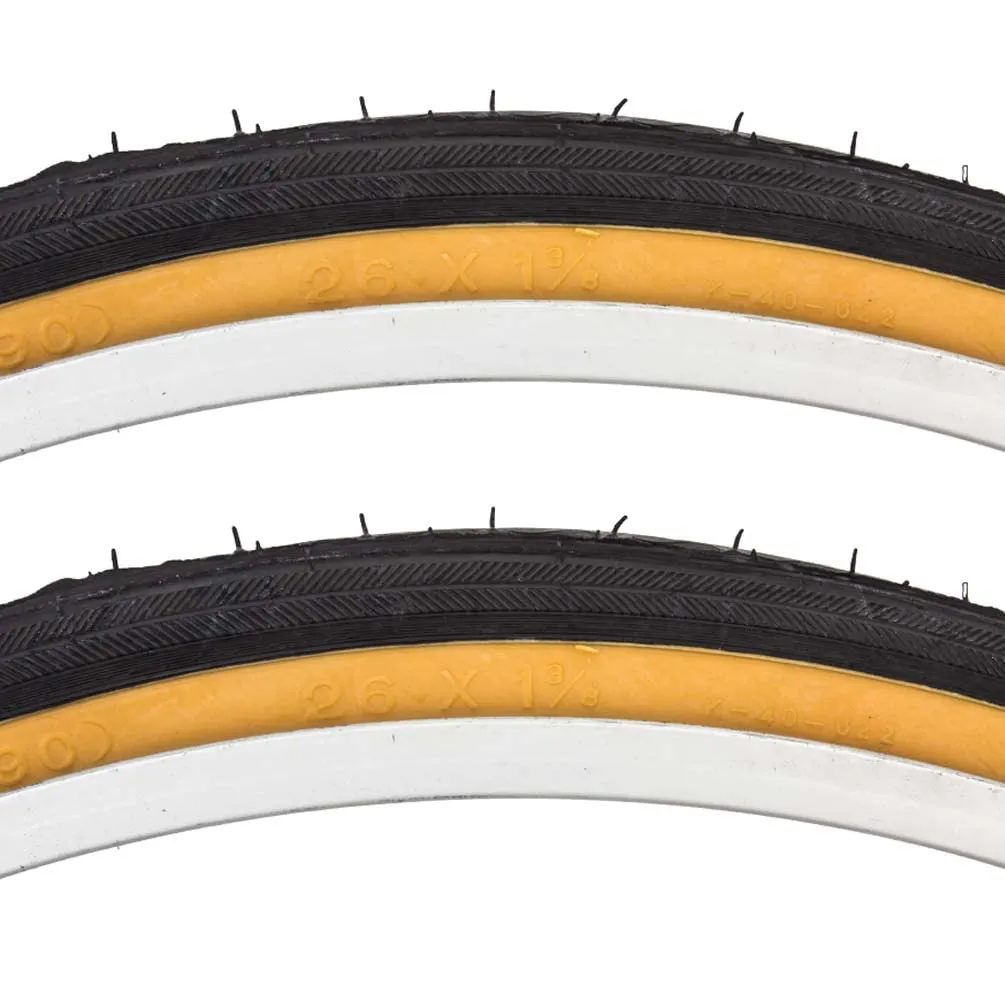 Sunlite Road Raised Center Recreational Tire Pair 26 x 1-3/8 Black Gum Wall, Low Resistance
