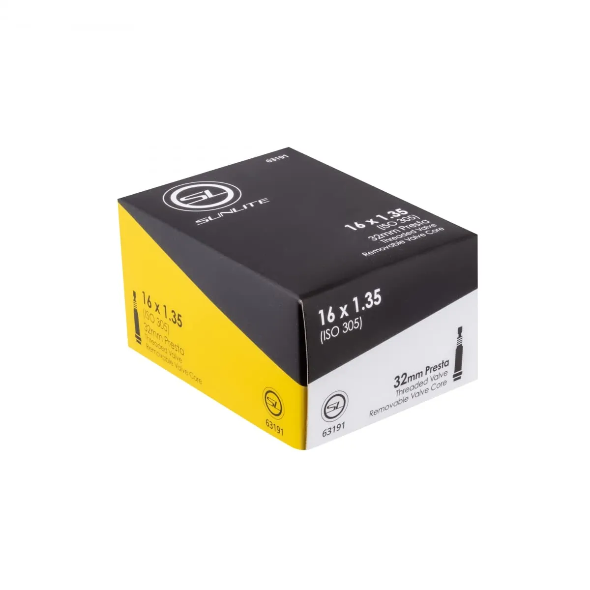 Sunlite Standard Presta Valve Tubes 16 x 1.35, 32mm, Black - Quality, Threaded Valve, Removable Core