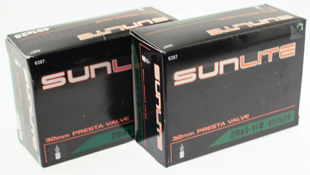 Sunlite Standard Presta Valve Tubes 20 x 1.125 (451 x 28) 32mm Black Quality with Removable Core