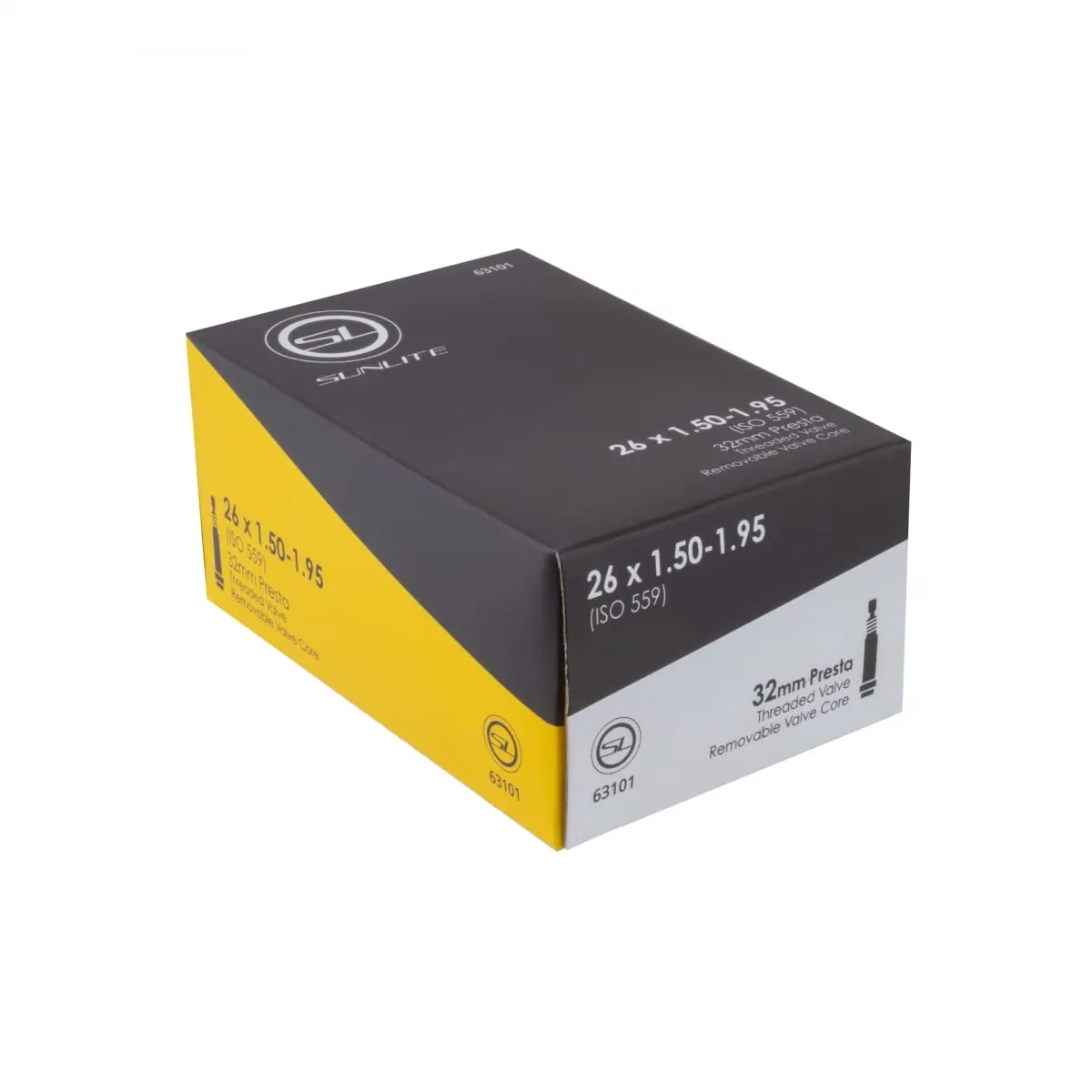 Sunlite Standard Presta Valve Tubes 26 x 1.50-1.75' 32mm Black - Quality, Threaded Valve, Removable Core