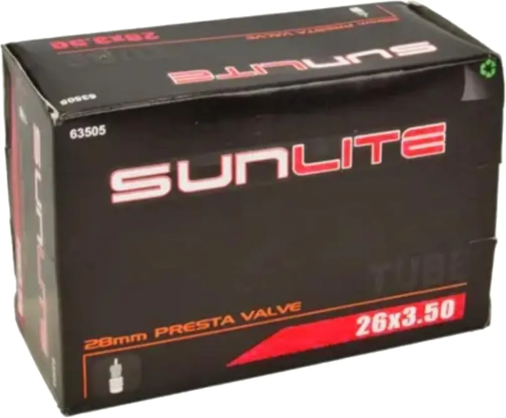 Sunlite Standard Presta Valve Tubes 26 x 3.5 / 28mm - Quality Black Tubes with Removable Core