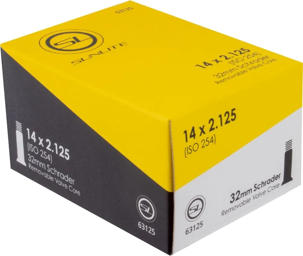 Sunlite Standard Schrader Valve Tubes, 14 x 2.125 - Quality Bicycle Tubes with 32mm Valve