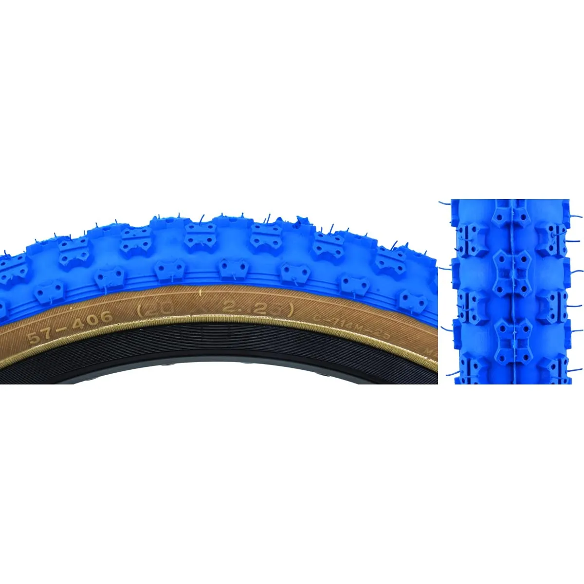 Sunlite Tires 20 x 2.125 Blue/Skin MX3 C714 - Classic Knobby BMX Tread in Vibrant Colors