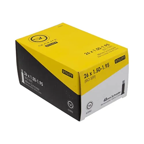 Sunlite Utili-T 26x1.50-1.95 Bicycle Tube with 48mm Schrader Valve - Unisex, Black, Durable Design