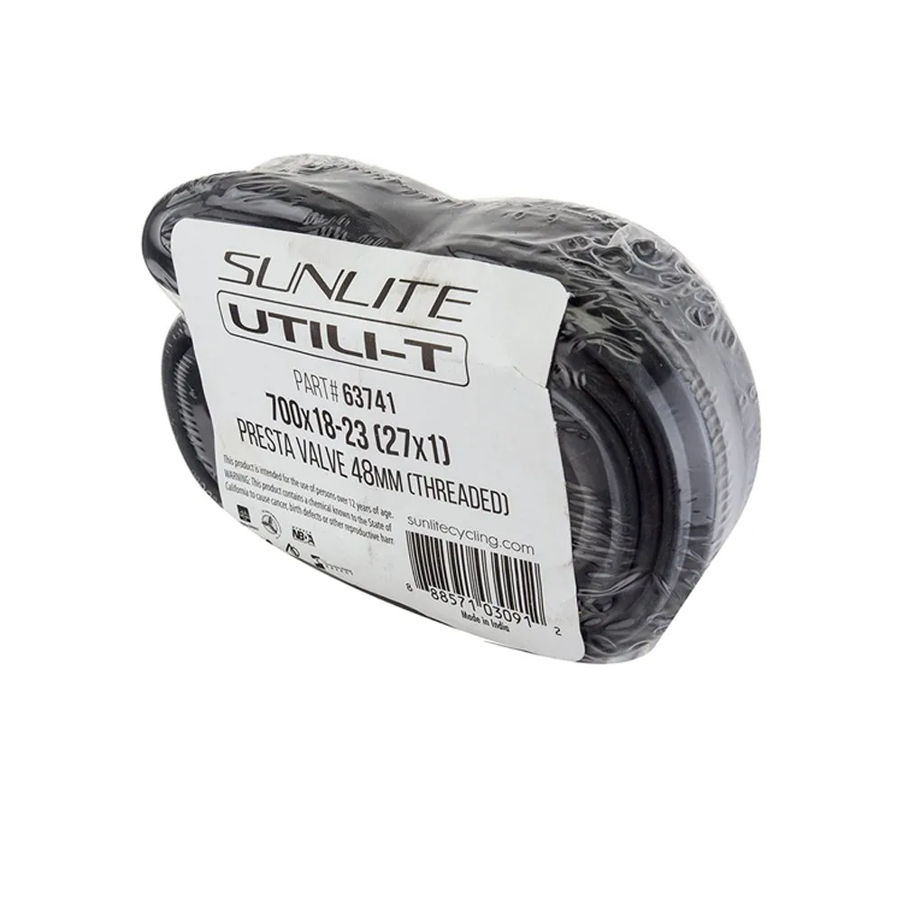 Sunlite Utili-T Inner Tube 700 x 18-23 (27x1) 48mm Presta Valve - Durable Bicycle Bike Tube