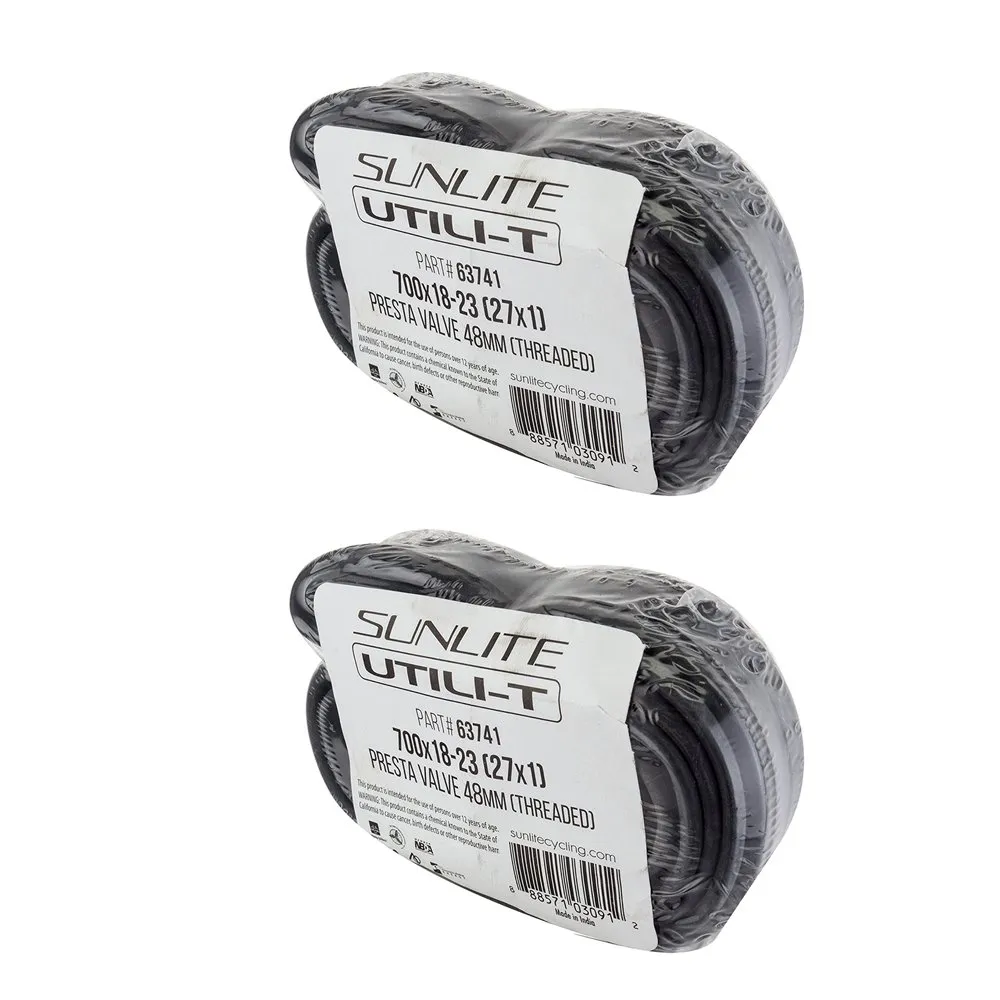 Sunlite Utili-T Inner Tube Value Pack 2 Pack 700 x 18-23 (27x1) 48mm Presta Valve for Bikes